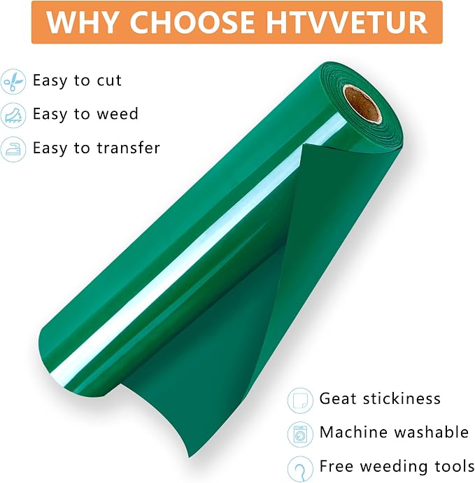 HTVVETUR Green HTV Iron on Vinyl 12Inch by 35ft Heat Transfer Vinyl