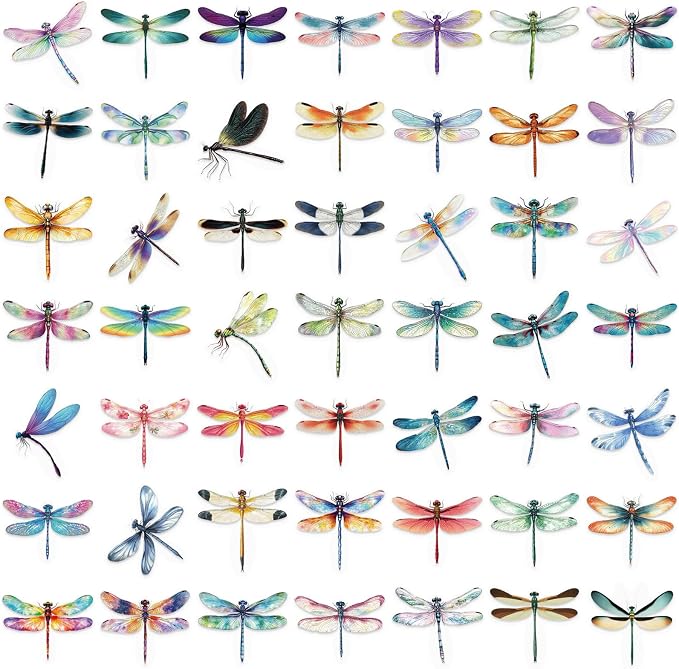 50Pcs Dragonfly Stickers for Scrapbooking, PET Transparent Decorative Stickers