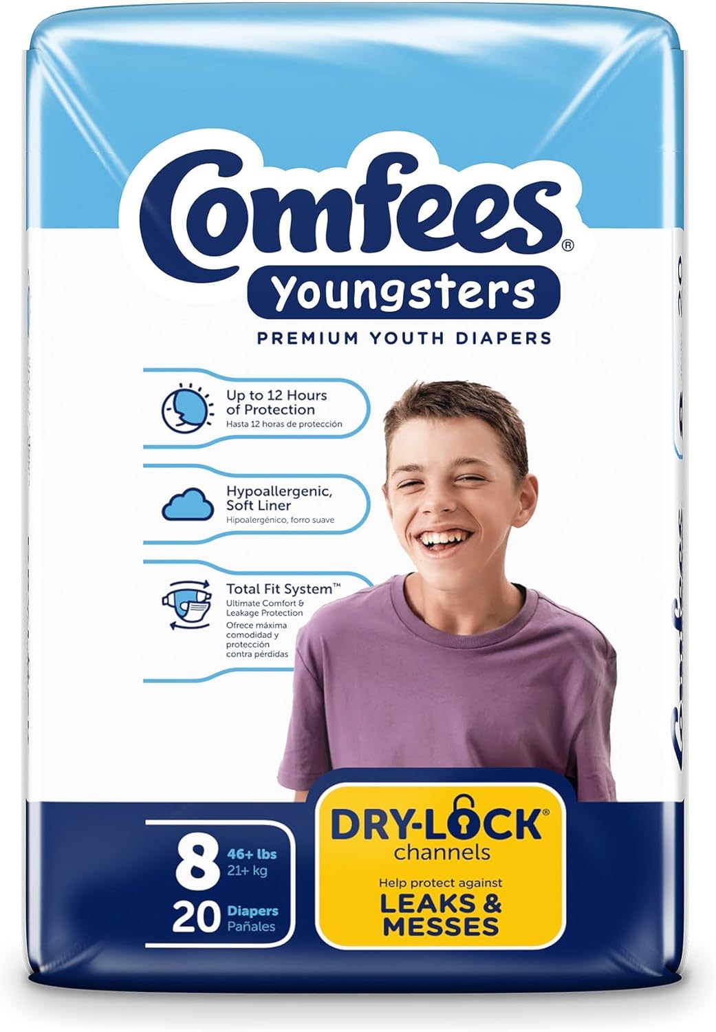 Comfees Youngsters Youth Incontinence Brief 8 Heavy Absorbency Contoured, CMF-8, 80 Ct