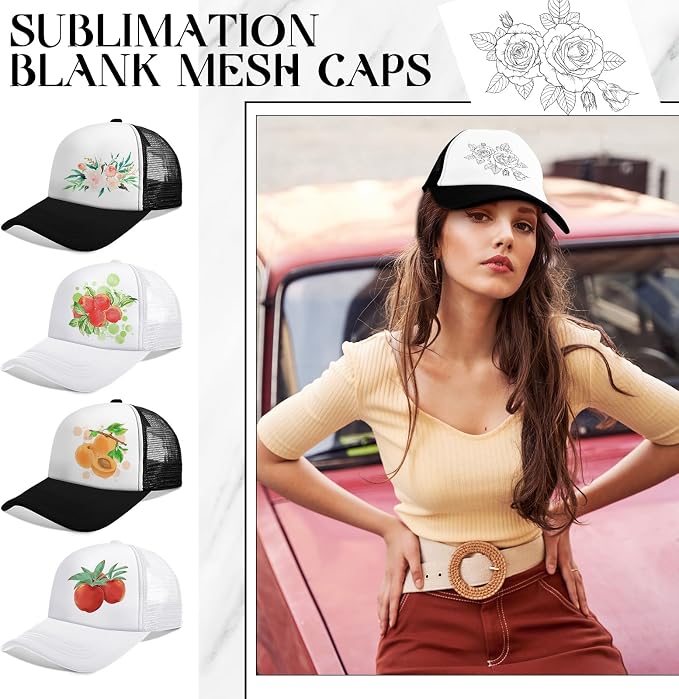 Vabean 24 Pack Sublimation Blank Cap Trucker Mesh Cap Unisex Plain Blank