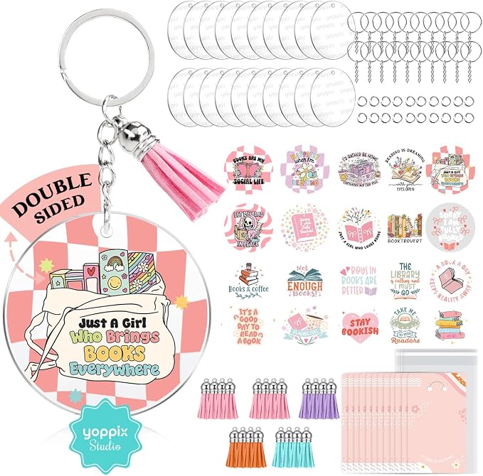 YOPPIX 140 PCS Acrylic Keychain Blank Set, Book Double-Sided UV DTF Stickers