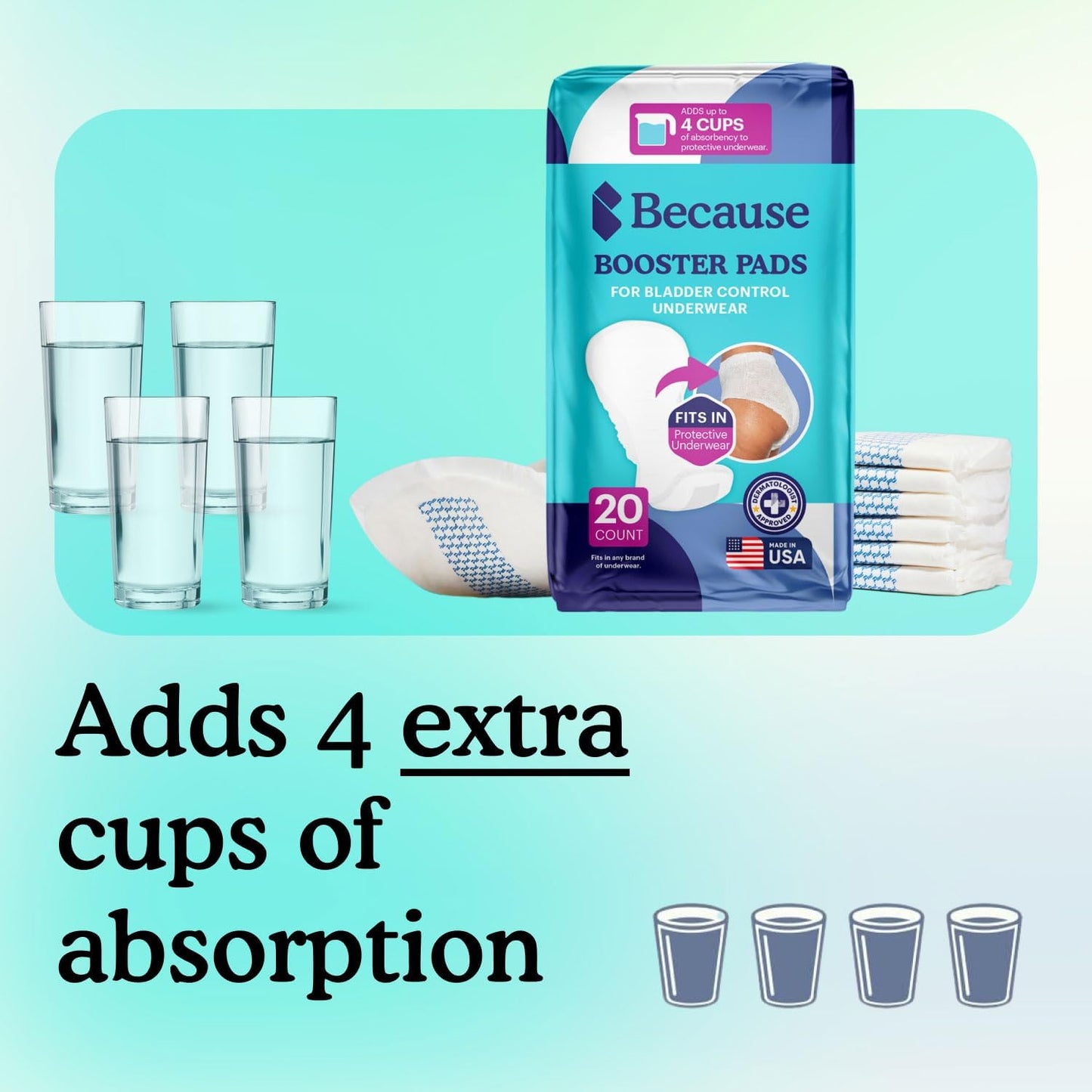 Because Overnight Booster Pads Fit All Adult Diapers, Helps Keep Your Adult Diaper Active All Night, Adds 4 Cups to Incontinence Underwear, Extra Absorbency, 45 Count