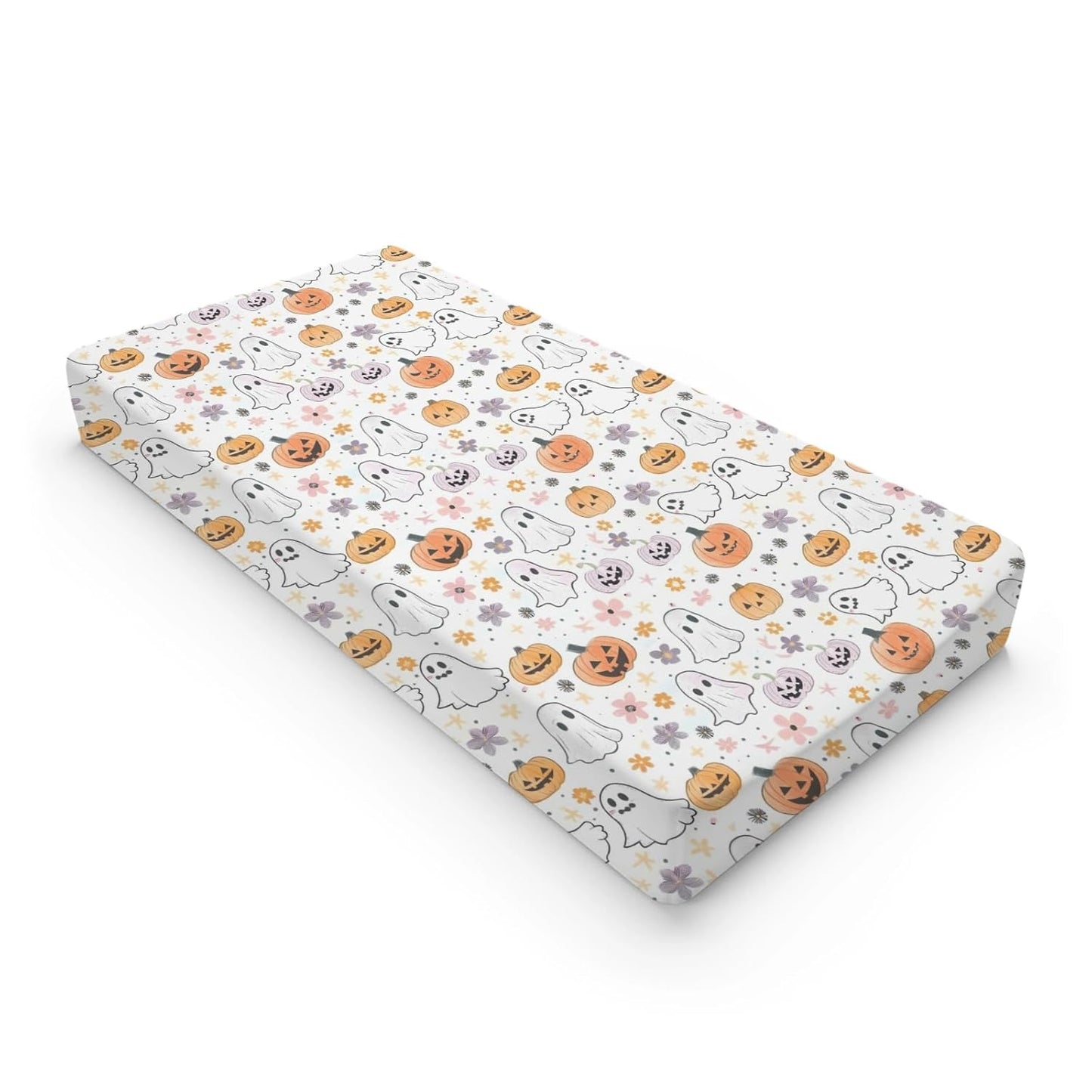 Cartoon Halloween Floral Pumpkin Flowers Pattern Baby Changing Pad Cover, Unisex Fall Winter Holiday Nursery Diaper Changing Table Pad Mat Sheet for Boys Girls-16x32
