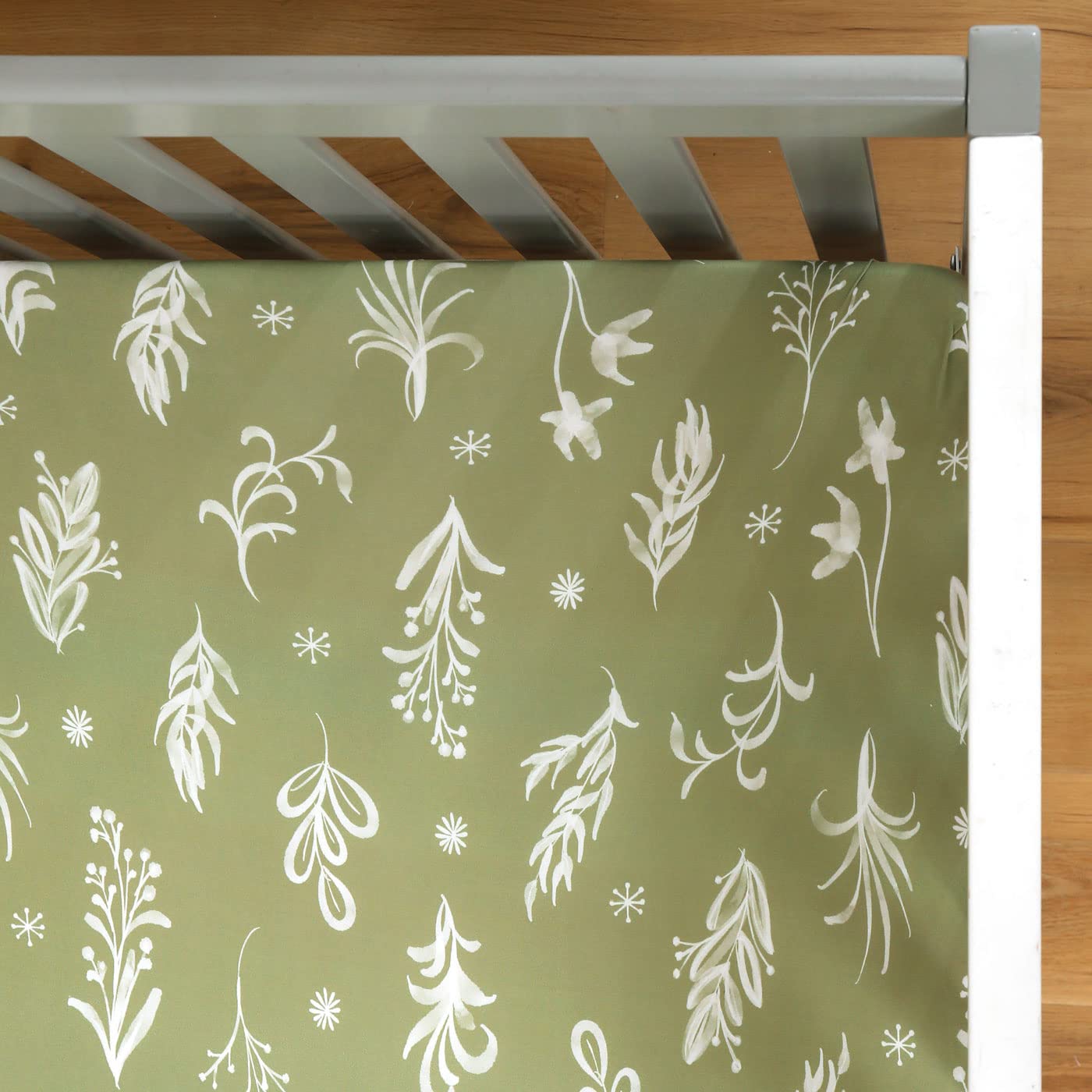 GRSSDER Stretchy Ultra Soft Jersey Knit Fitted Crib Sheets Set 2 Pack, Fits All Standard Crib Mattress Pads Safe and Snug, Stylish Botanical Olive for Baby