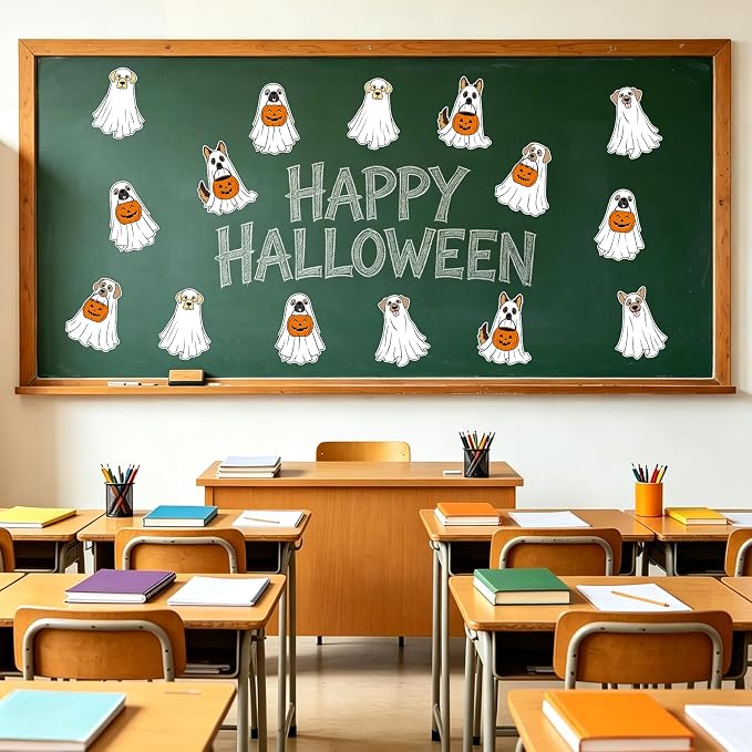 54Pcs Halloween Ghost Cutouts, Classroom Halloween Bulletin Board Paper Cutouts