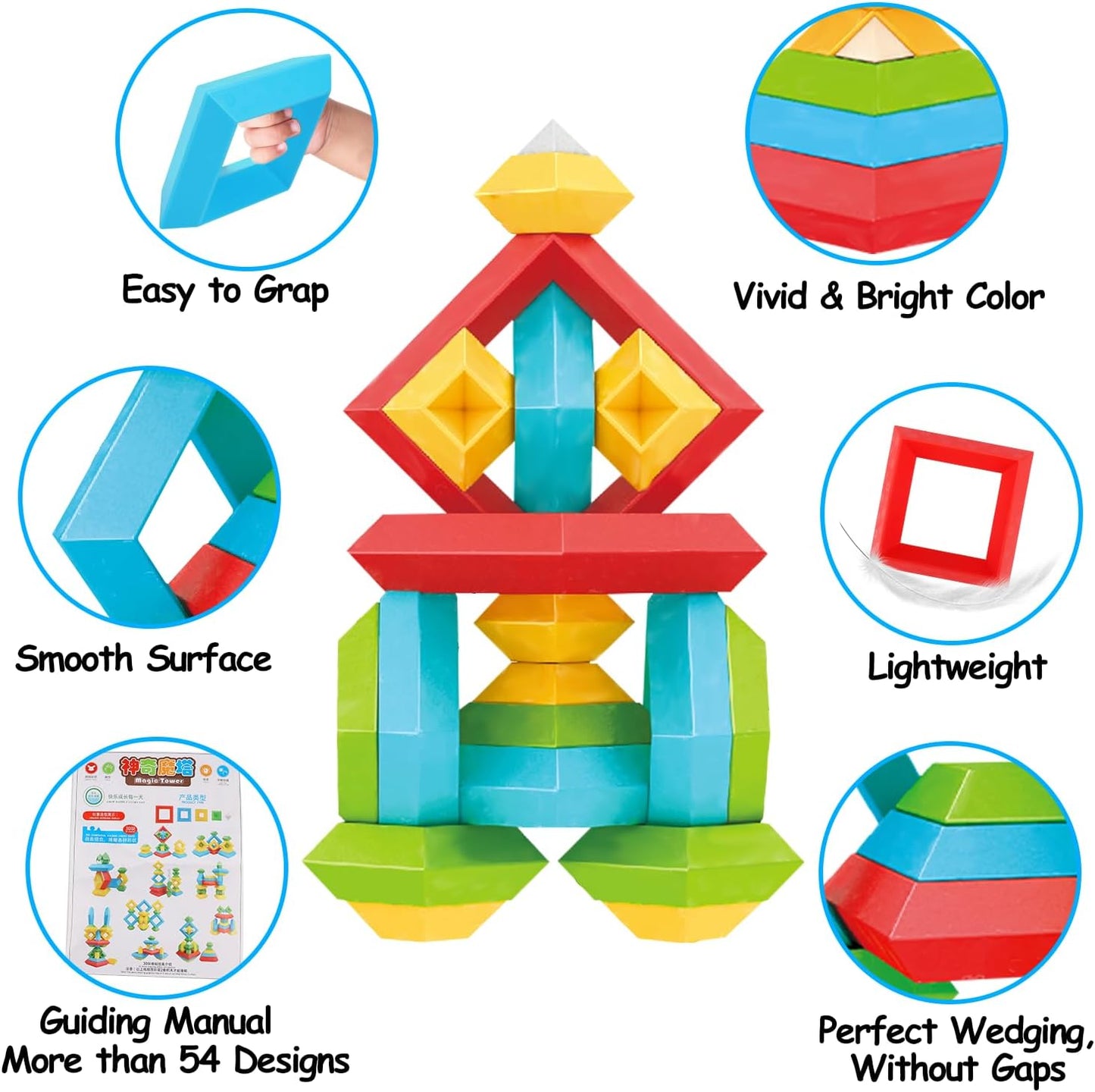 Tsomtto Montessori Toys for 1 2 3 4 5 6 Year Old Boy Girl Toddlers Preschool Learning Activities 30 Pcs Stacking Building Blocks STEM Stackable Educational Sensory for Kids Age 1-3 3-5