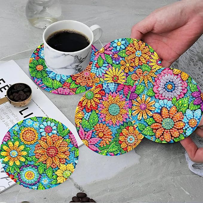 ijbnhd 8 Pcs Flowers Diamond Art Coasters