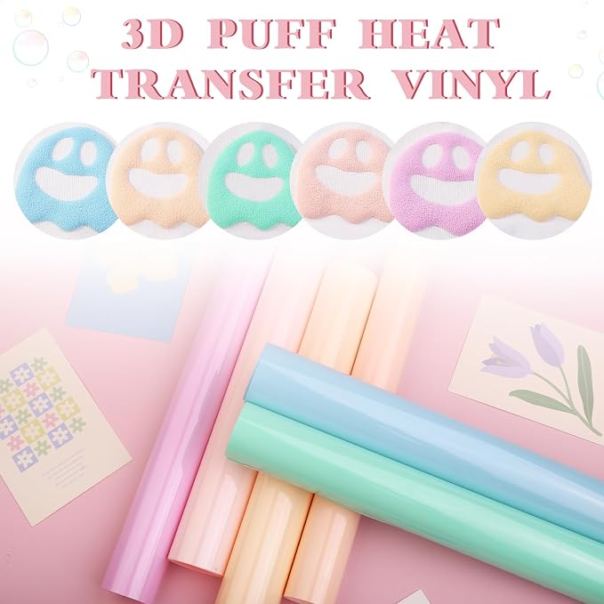 HTVSTD Candy Puff HTV Heat Transfer Vinyl 6Sheets 12×10in | Puff Iron on Vinyl