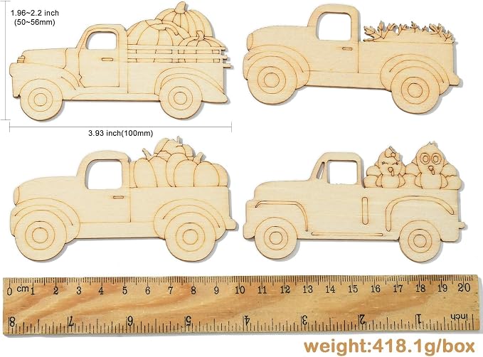 32 pcs Pumpkin Carriage Theme Undyed Wood Cutout Charms Car Vehicle Halloween