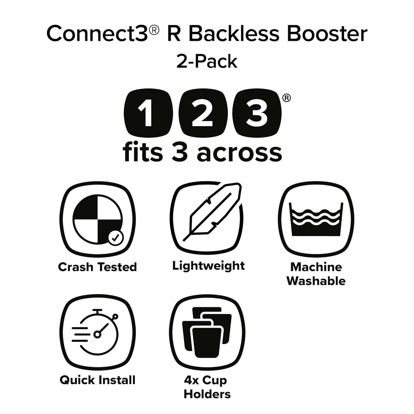 Diono Connect3 R Backless Booster Pack of 2, Slim Fit 3-Across in Many Mid-Sized Sedans and SUVs, for Children from 40-120 lbs., Lightweight with Cupholder, Purple Wildberry