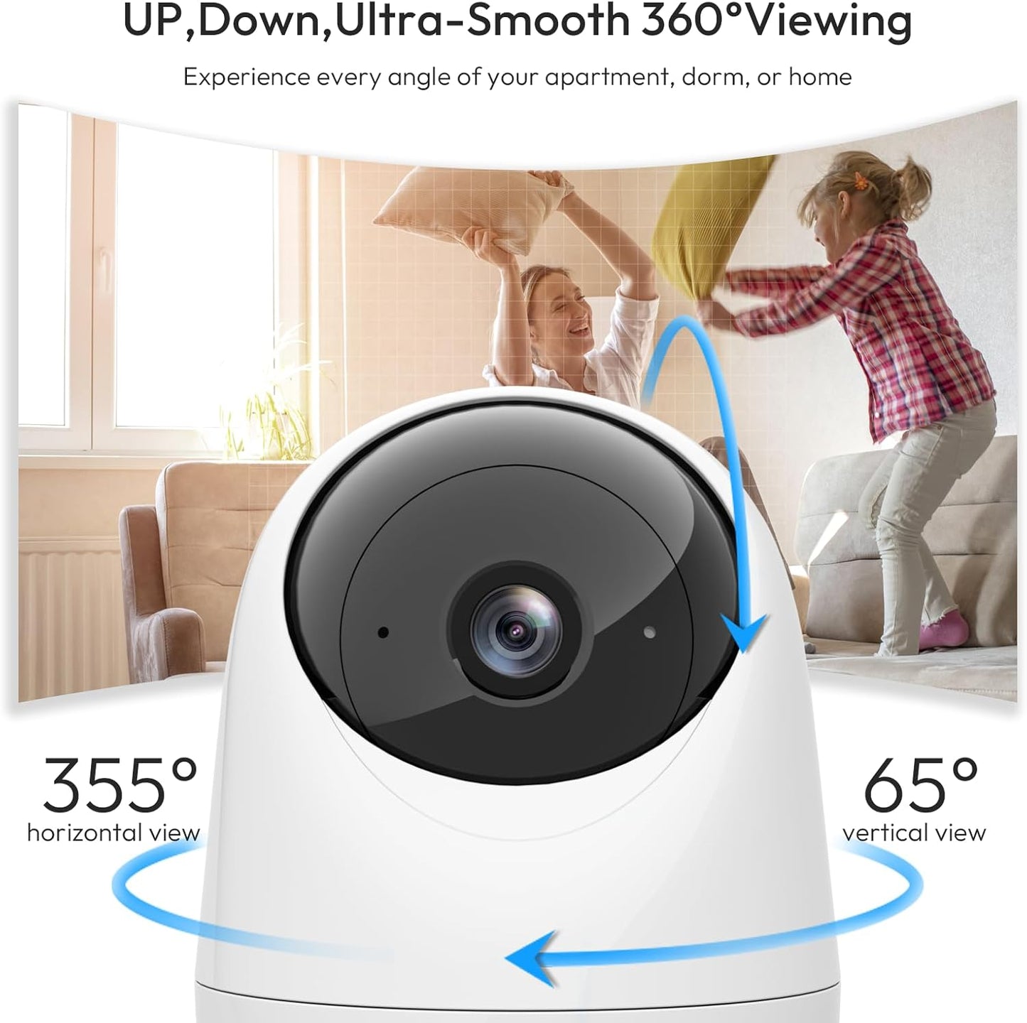 Rraycom 2Pack 2K Security Camera Indoor 5G/2.4 GHz Wi-Fi, Baby Monitor Pet/Dog Camera 360-Degree for Home Security, Smart Motion Tracking, 24/7 Live View, Night Vision, Compatible with Alexa