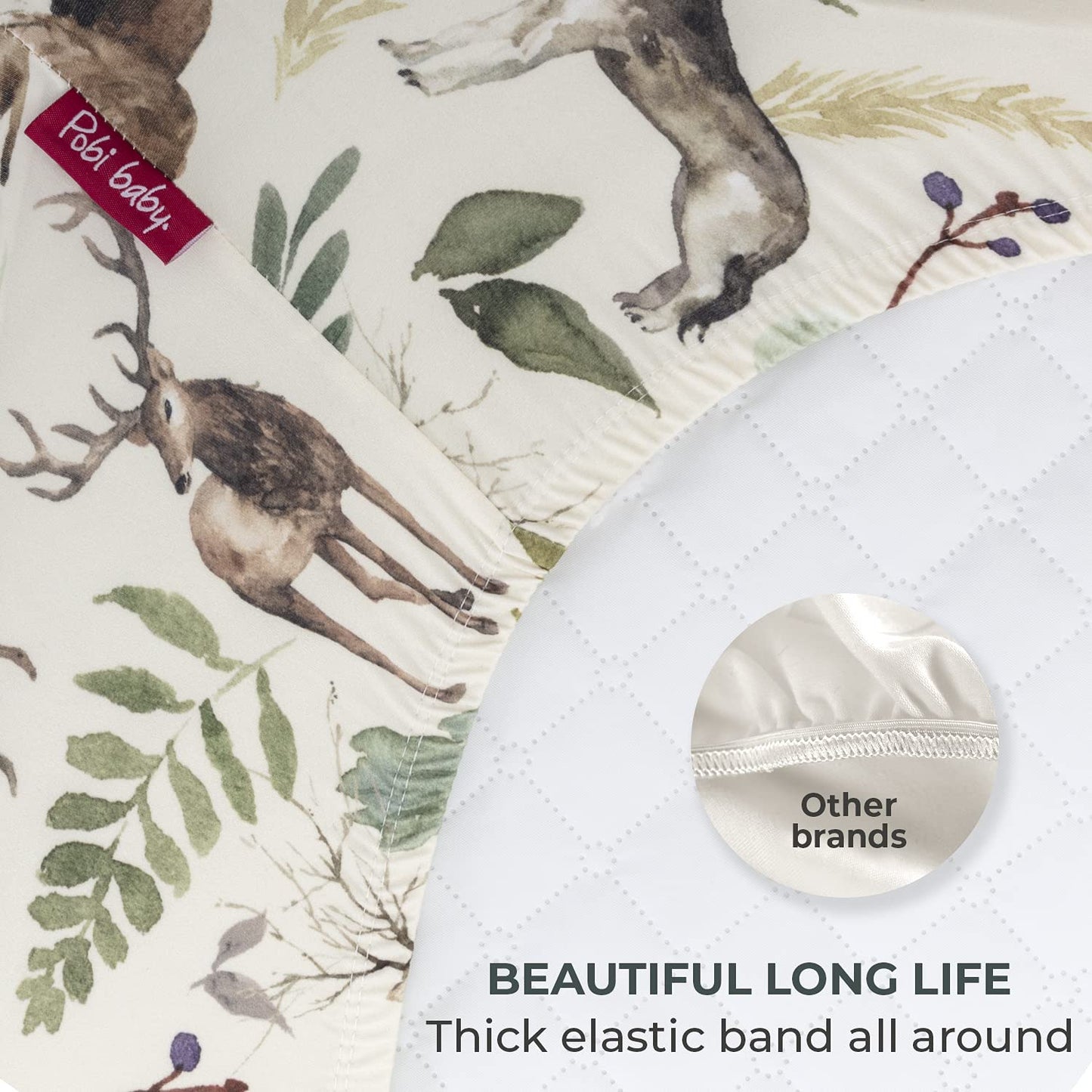 Pobibaby - Premium Single Fitted Baby Boy Crib Sheets for Standard Crib Mattress - Ultra-Soft Cotton Blend, Safe and Snug, and Stylish Woodland Crib Sheet (Wildlife Brown)