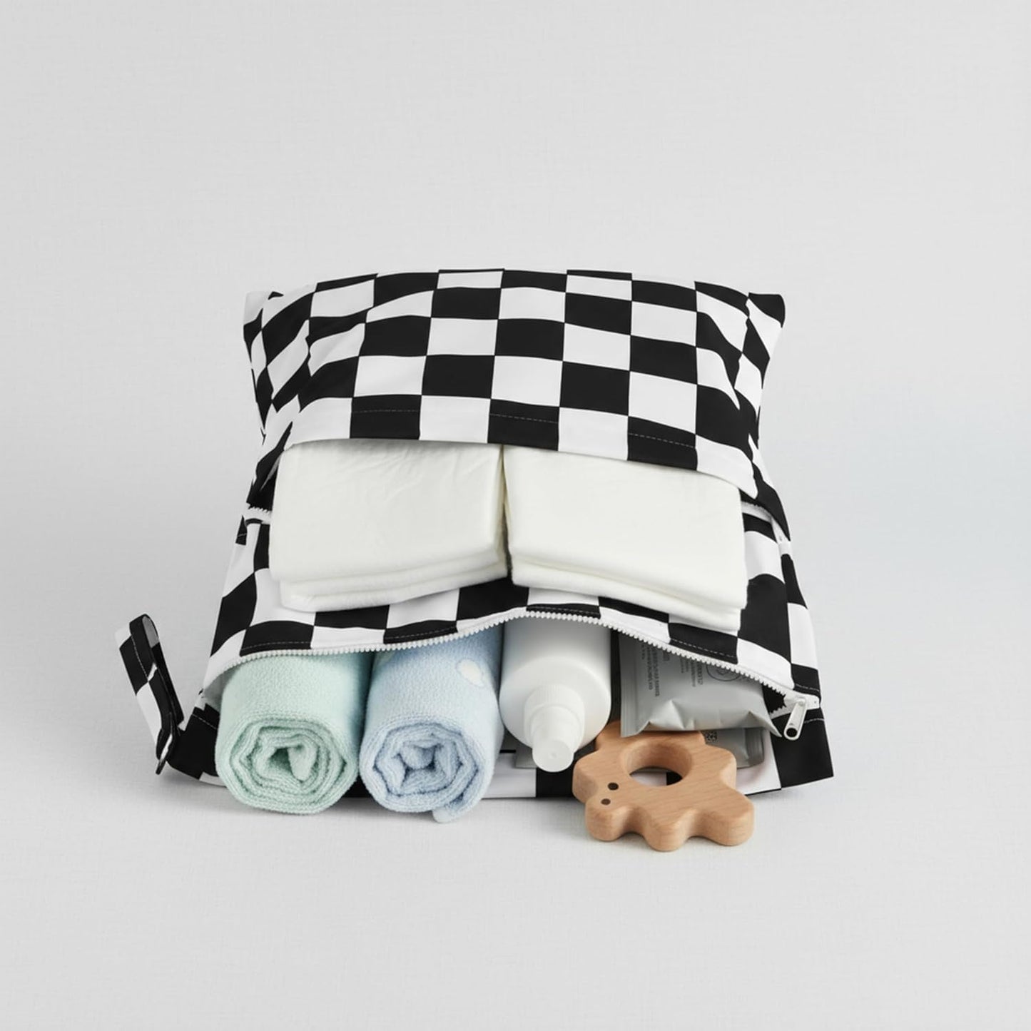 Black Checkered Waterproof Wet Dy Diaper Bag for Baby Essentials, Travel, Swimsuit, Beach Bag Accessories, Aesthetic Trendy Cute Toddler Baby Cloth Bag Pouch, Pack of 2