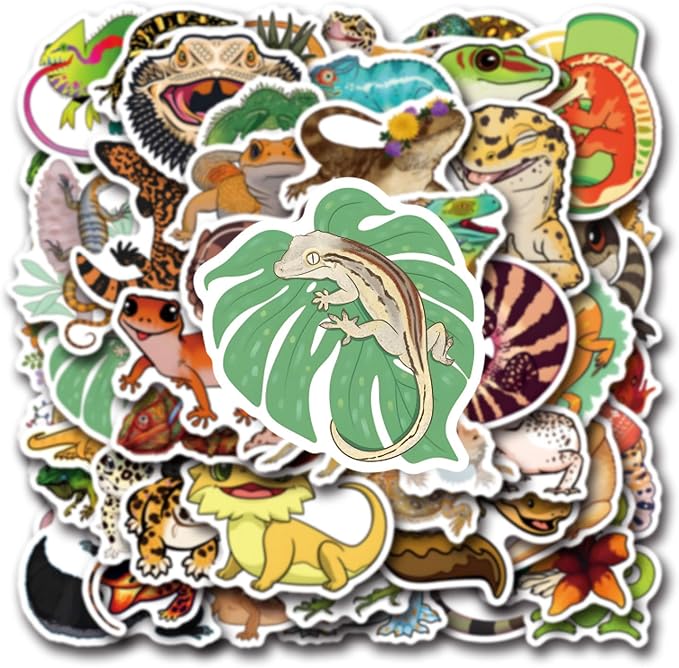 57Pcs Lizard Stickers Reptile Sticker Pack Waterproof Vinyl Water Bottle Decal