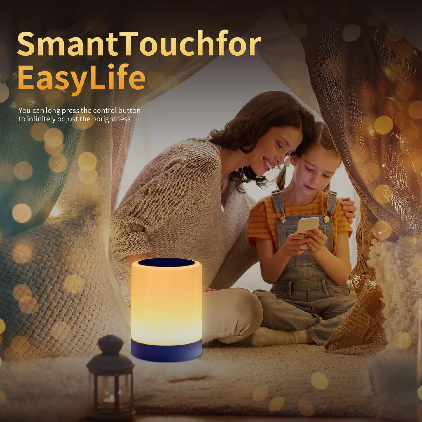 OORUN Touch Bedside Table Lamp,13 RGB Colors & 5 Brightness, USB Rechargeable Desk Lamp, Remote Control Dimmable Night Light with RGB Color Changing,Portable Lamp for Baby, Bedroom, Living Room (Blue)