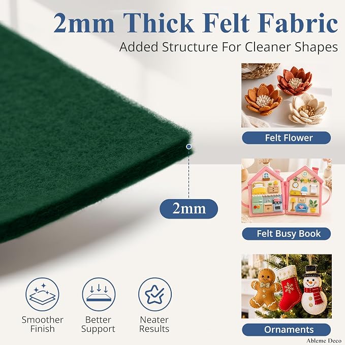 12"x12" Felt Sheets for Crafts, 2mm Stiff Felt Fabric 12 Pcs, Hunter Green |