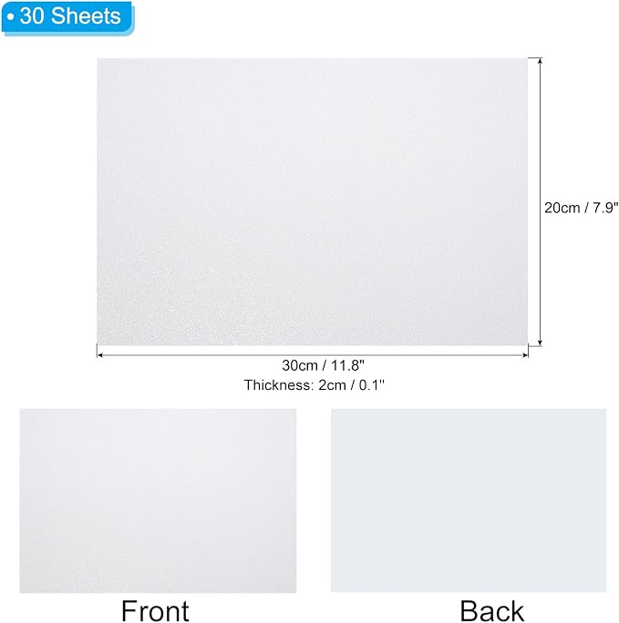 PATIKIL 30Sheets White EVA Glitter Foam Sheet 11.8 x 7.9 Inch 2mm Thick