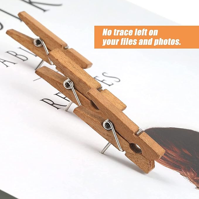 50 PCS Push Pin with Wooden Clips, Durable Wooden Push Pins, Decorative