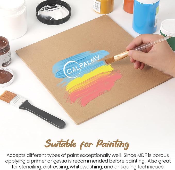 CALPALMY 12-Pack MDF Board 1/4 Inch Thick 12" x 12" Unfinished Wood Panels