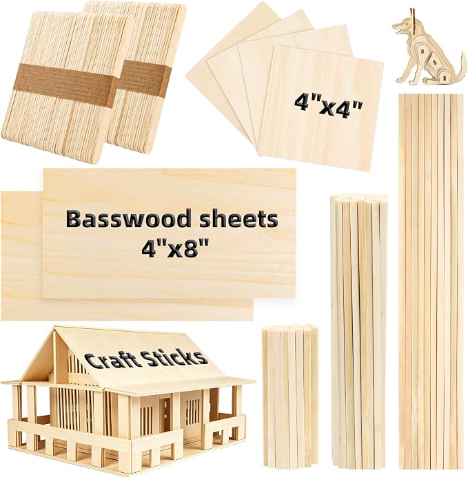 Natural Wood Craft Wood Square Dowel Rods Balsa Wood Sheets Smooth Popsicle Art