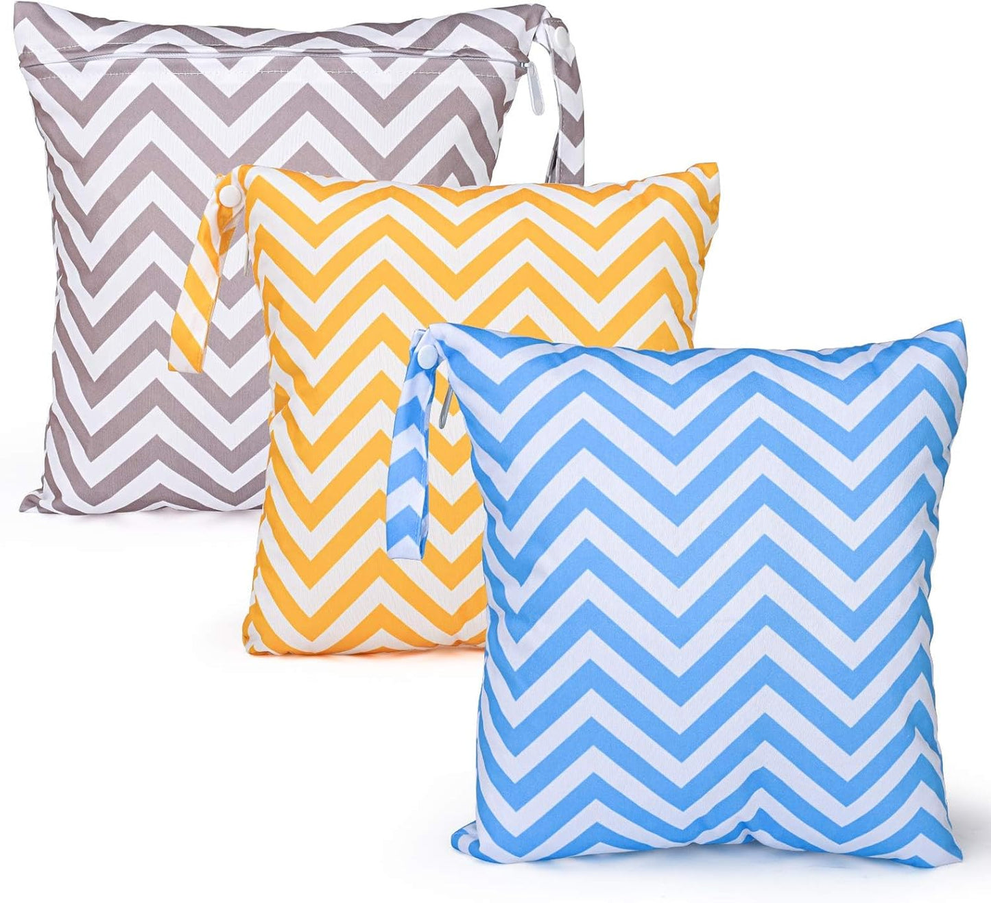 3 PCs Cloth Diaper Wet Dry Bags Waterproof Reusable Stroller Travel Beach Pool Daycare Soiled Baby Items Yoga Gym Bag for Swimsuits or Wet Clothes-Chevron-11 x 11"