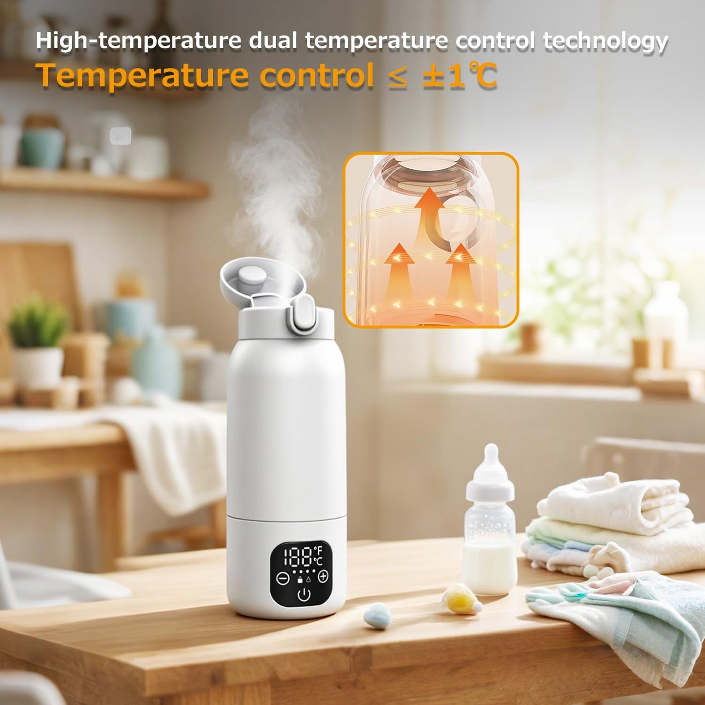 Portable Bottle Warmer for Travel,Dual Heating Modes for Breast Milk & Water,Fast Heating & Precise Temp Control,17 Ounces Portable Bottle Warmer for Vehicle,car,Airplane Journey,Outdoors