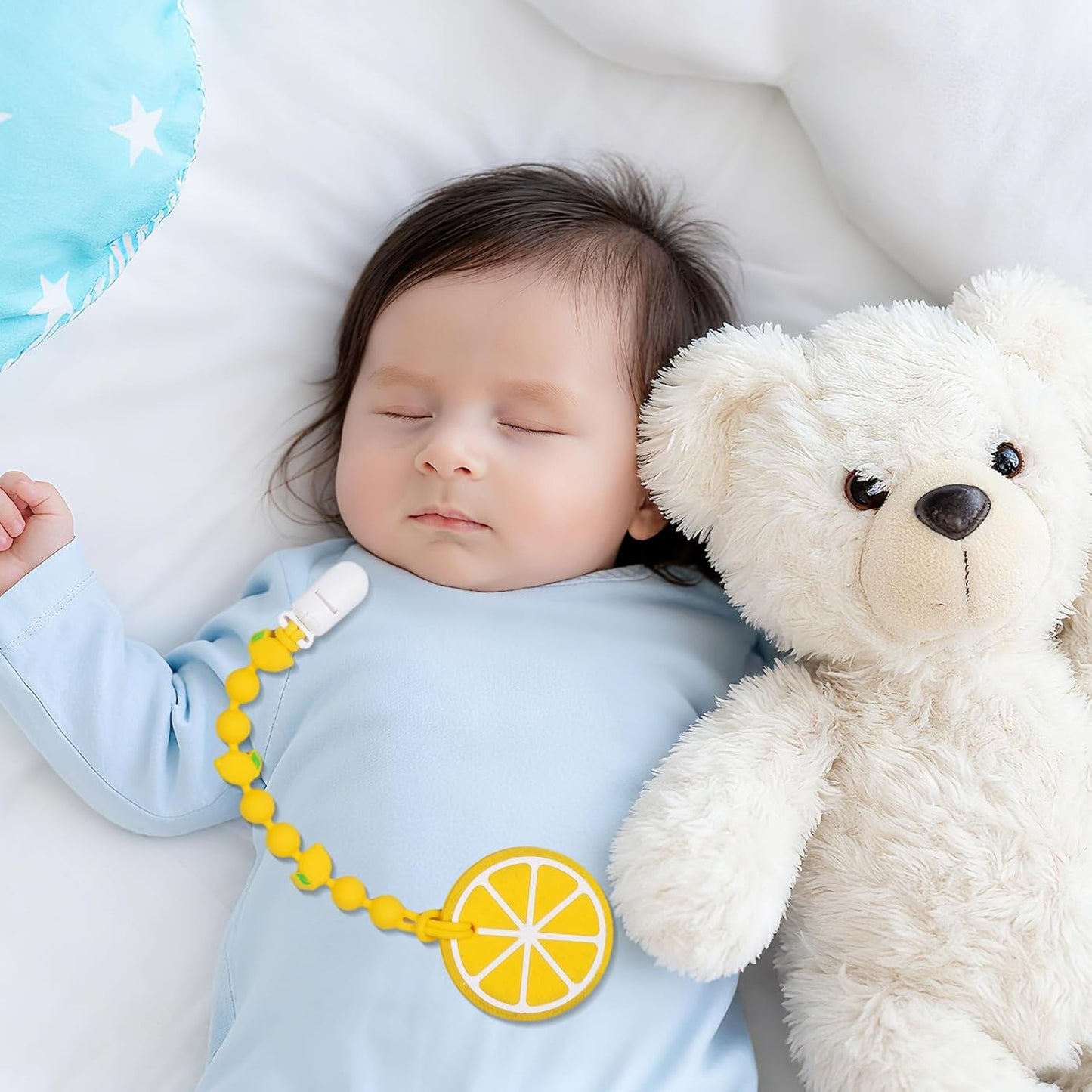 Cute Animal Baby Food Grade Silicone Teether Toy with One Piece Design Pacifier Clip Holder,Teething Pain Relief Toys Gift Set for 3 Months+ Boys and Girls,Freezer Safe,BPA Free (Lemon)