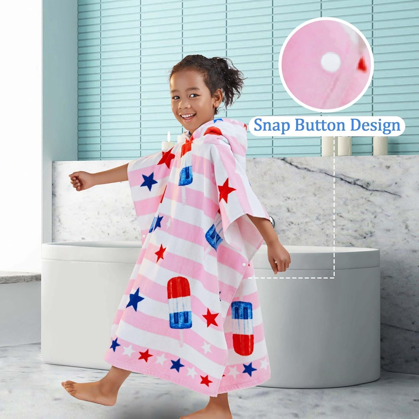 VOOVA & MOVAS Kids Beach Towels with Hood (4-8Years), Super Absorbent Soft Cotton Bath | Pool Towel for Boys and Girls, Perfect for Swim | Gifts, Pink Ice Lolly