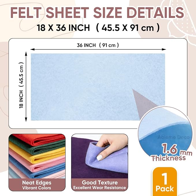 Soft Felt Fabric Sheet 18" x 36", 1.6mm Acrylic Craft Felt, Light Blue | Soft
