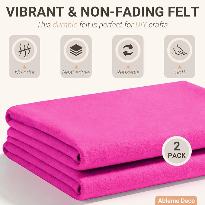 Felt Fabric Sheets 18" x 18" 1.6mm Soft Craft Felt, Fuchsia | Soft Precut Felt