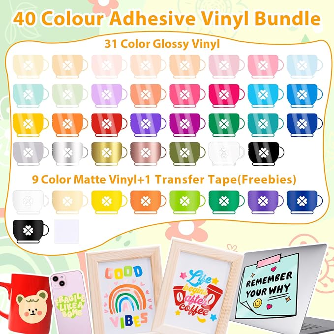 VINYL FROG Permanent Adhesive Vinyl Bundle 40 Pack Adhesive Vinyl Sheets