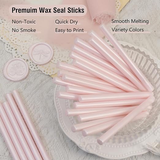 60pcs Wax Seal Sticks with Glue Gun Kit, Light Pink Sealing Wax Sticks