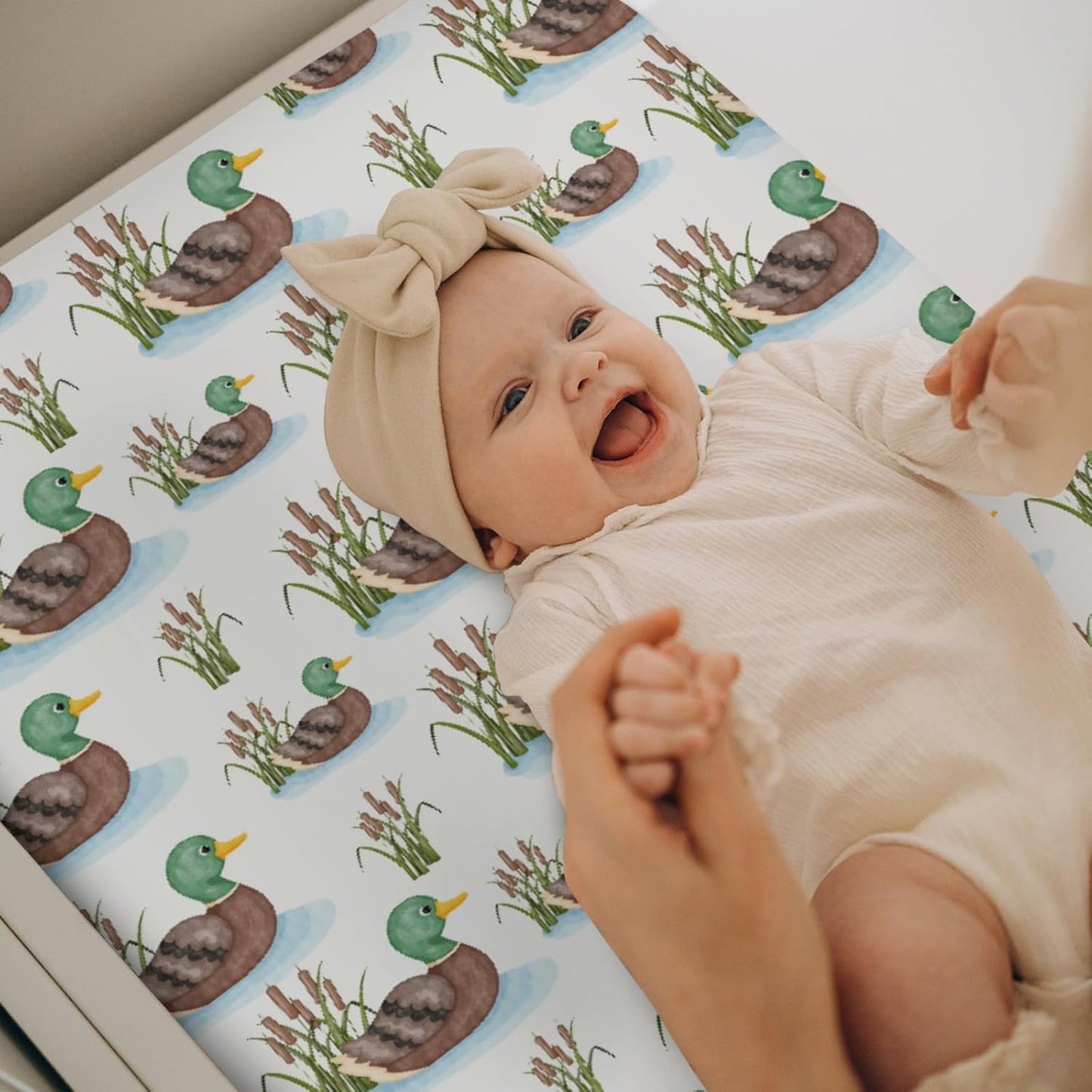 Cute Mallard Ducks Pond Changing Pad Covers for Baby Girl Boy Hunting Duck Season Fitted Change Table Cover Mats Wild Duck Reef Lake Soft Diaper Changing Table Sheets 32''×16''