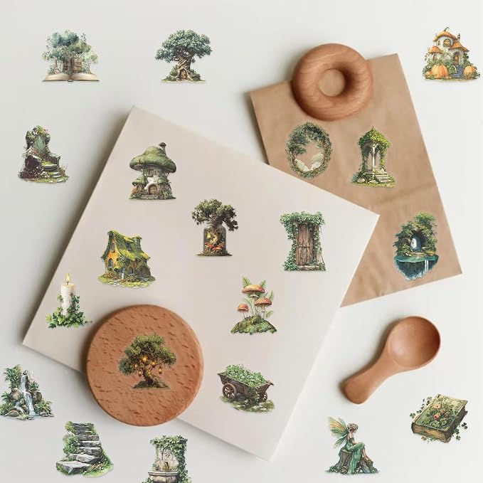 50PCS Forest Stickers PET Transparent Stickers Vintage Fantasy Forest Decals