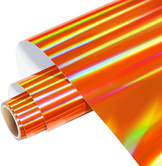 WRAPXPERT Holographic Vinyl Roll Orange, Holographic Permanent Vinyl Orange