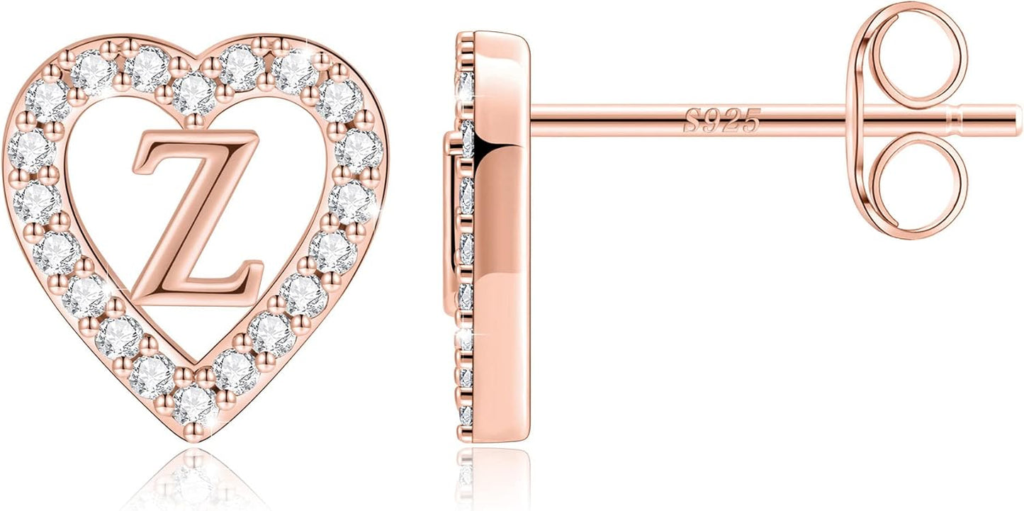 Anoup Christmas Gifts for Grandkids Girls Earrings - S925 Sterling Silver Post CZ Hypoallergenic Stud Heart Initial Earrings for Women Kids Jewelry Stocking Stuffers for Teen Girls Birthday Gifts