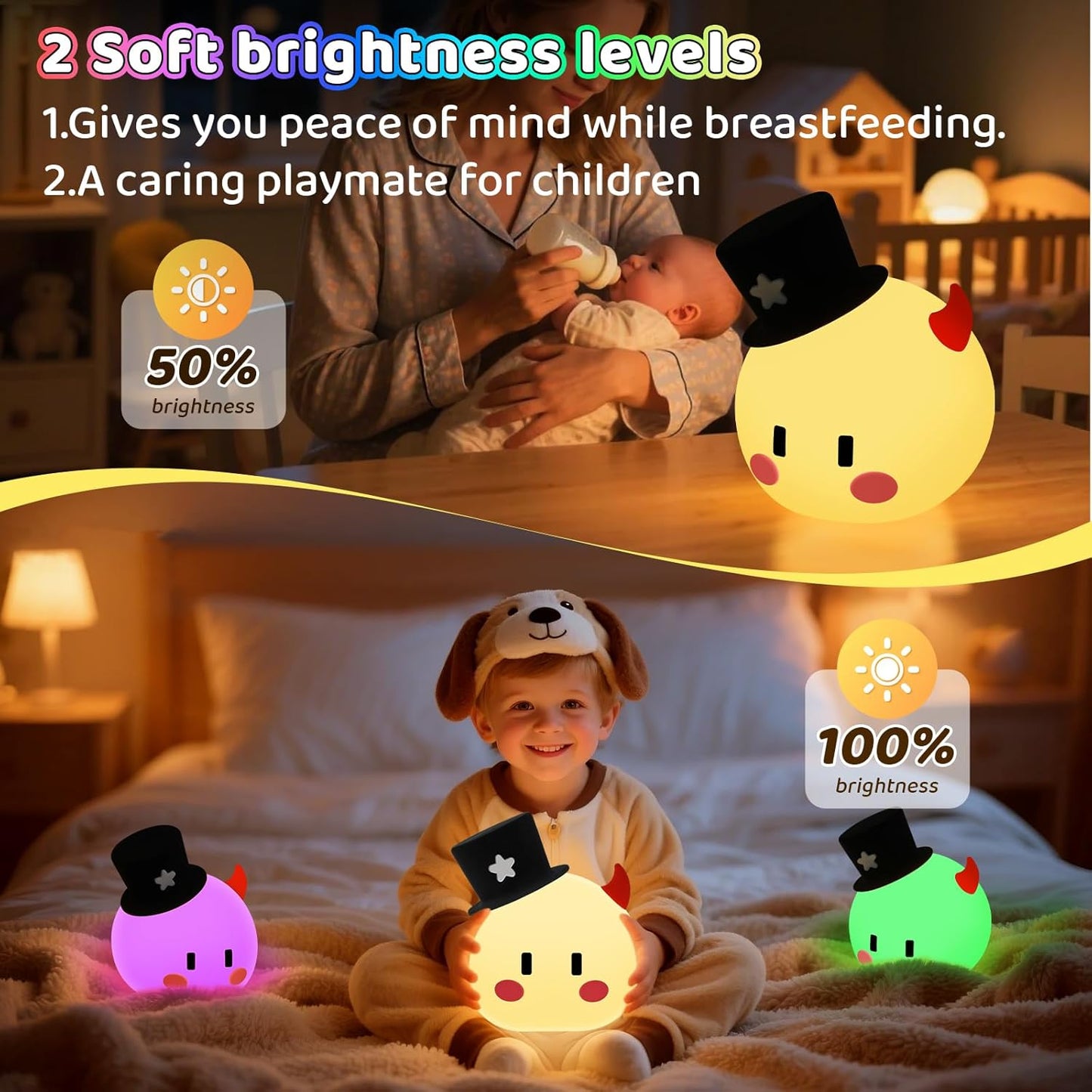 Monster Night Light for Kids, Silicone Touch Night Light for Baby Nursery, Voice-3-Level Warm Light Adjustment Portable Nursing Room Light, Rechargeable Nightlight for Girls and Boys Bedside Gift