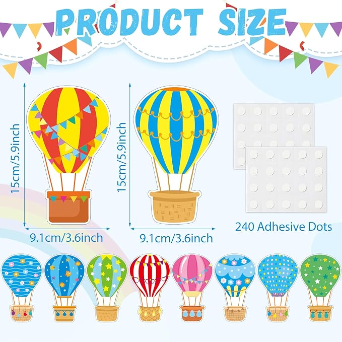 80Pcs Colorful Hot Air Balloons Cutouts Back to School Bulletin Board Hot Air