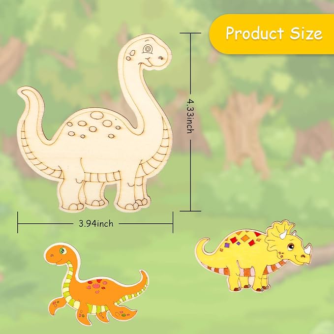 Jetec 24 Pieces Dinosaur Unfinished Wood Cutouts Animal Wooden Paint Crafts