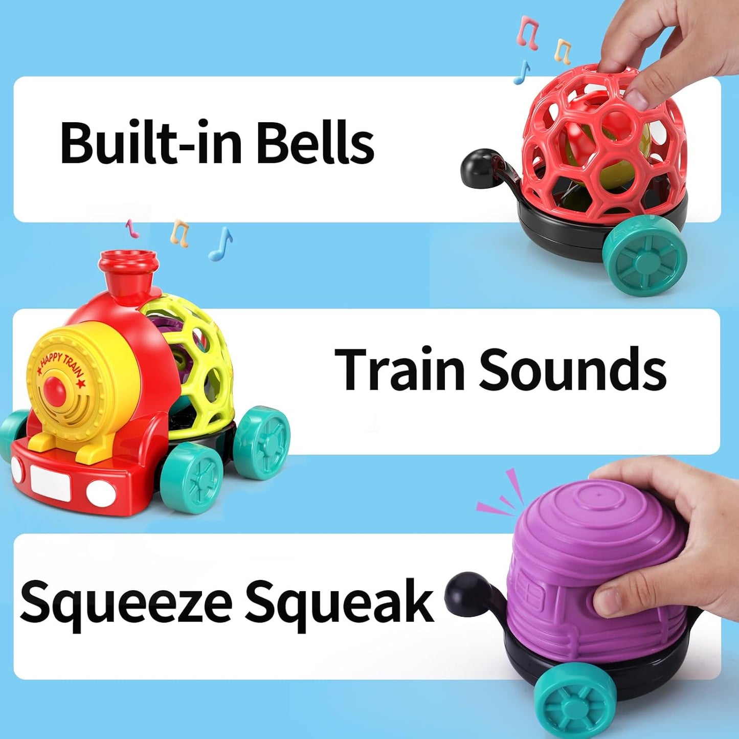 Baby Toy Train, Infant Soft Cars Toy for 6-12 Month Boy Gifts, Musical Train Toy for Toddlers 1-3, Sensory Ball Rattles Push and Go Truck, Development Babies Birthday Gift 6 7 8 9 10 12 Month