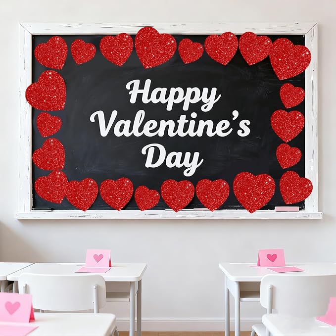 JarThenaAMCS 45Pcs Valentine' s Day Heart Cutouts Red Pink Glitter Heart Shaped