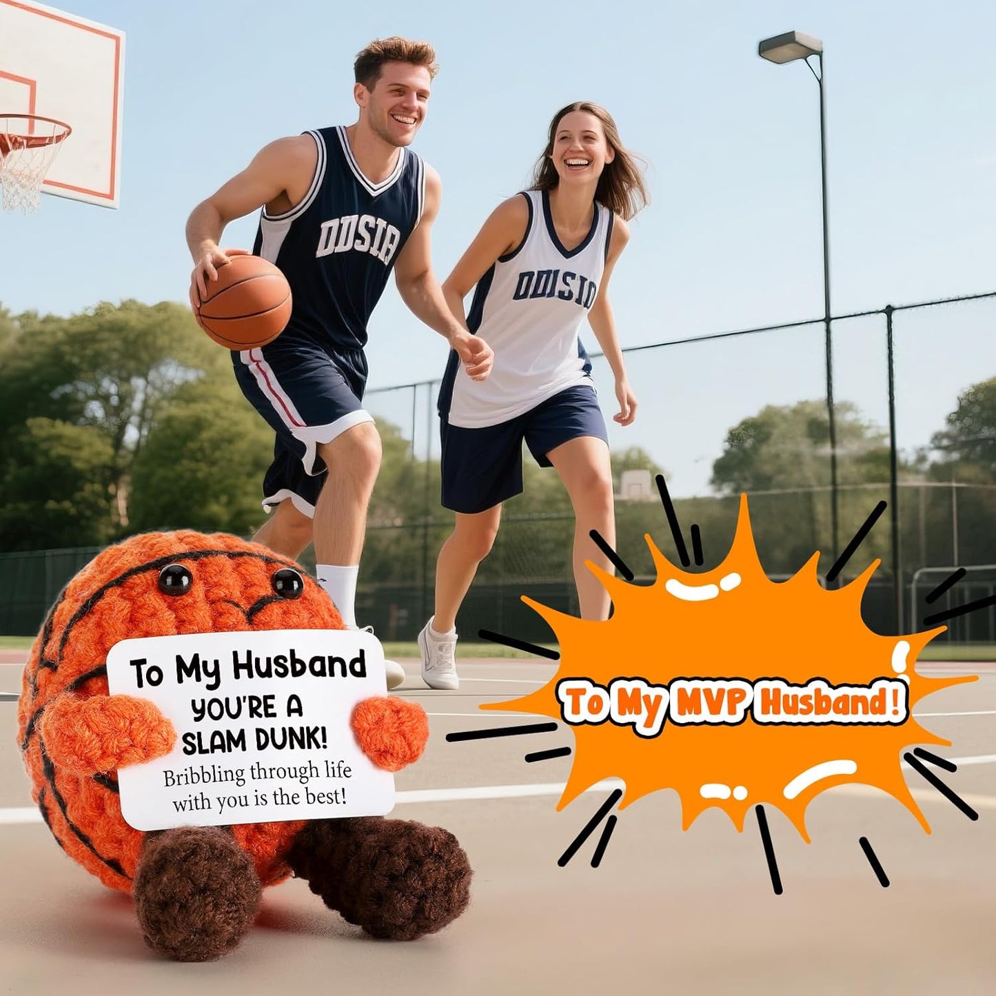 Funny Husband Birthday Gifts from Wife, Handmade Crochet Basketball Decor, Wedding Anniversary Birthday Presents for Him, Best Valentines Day for Men, I Love My Husband