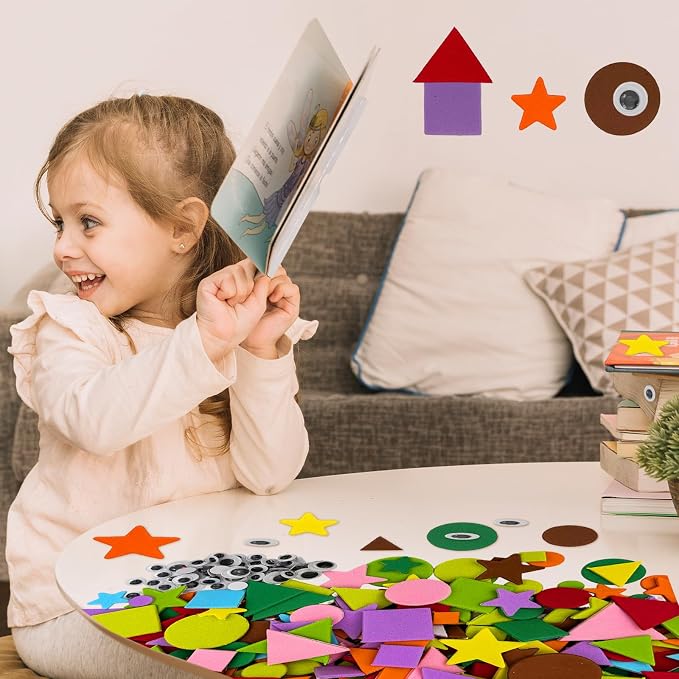 1050 pcs Foam Shapes Stickers, 4shapes-10 Colors Self Adhesive Shape