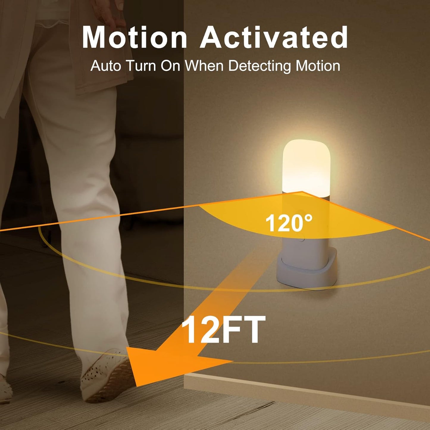 YELKO Motion Sensor Night Light, 2000mAh Rechargeable Night Lights Battery Powered, Portable Dimmable Nightlights with 5 Brightness Levels for Kids,Adults(Cool White 2Pack)