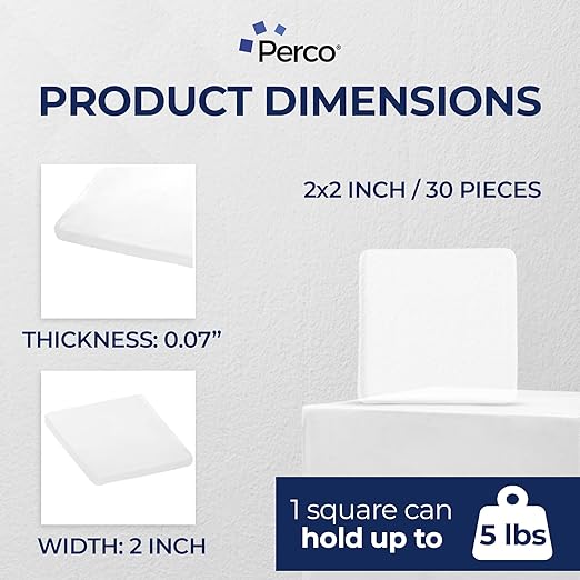 Perco Double Sided Tape Squares, 30 2"x2" Pre-Cut Mounting Squares – Strong