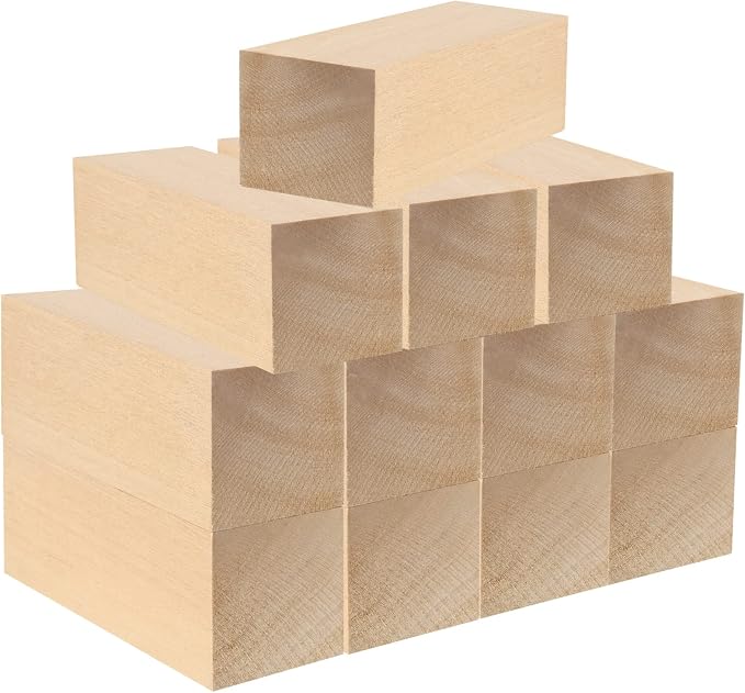JAPCHET 12 Pieces 5 x 2 x 2 Inch Basswood Carving Blocks, Natural Carving Blocks