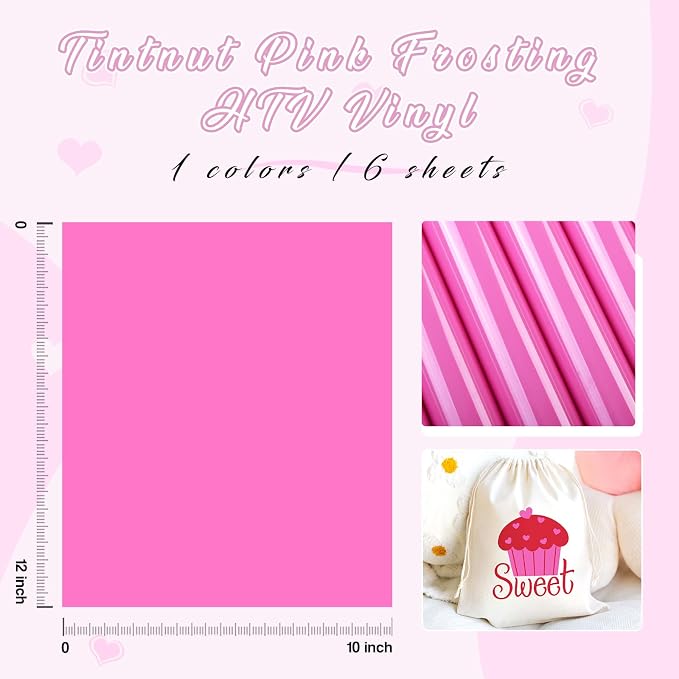 Tintnut Pink Frosting Heat Transfer Vinyl, easy cut & weed, stretch washable