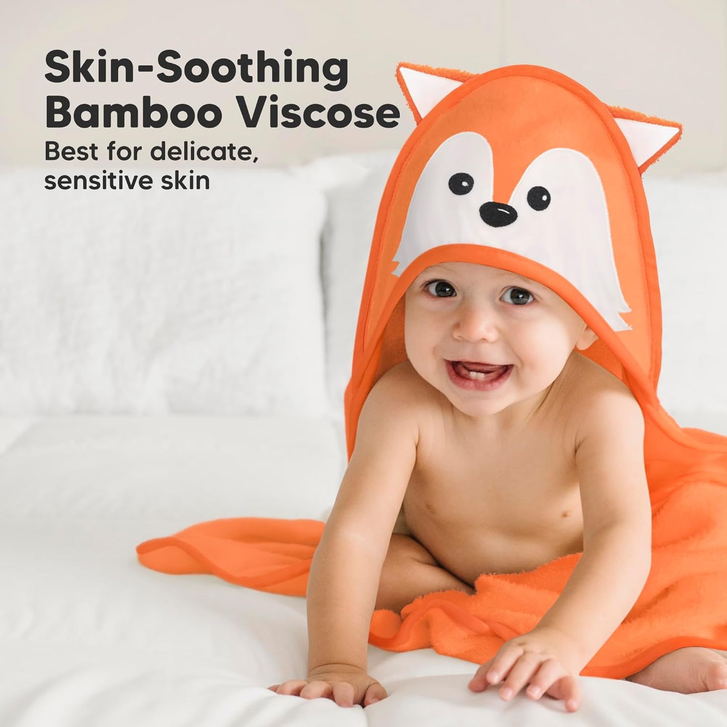 KeaBabies Hooded Baby Towel for Newborn - Viscose Derived from Bamboo Large Baby Bath Towels with Hood for Boys, Girls, Toddler, Extra Absorbent & Soft Newborn Bath Essentials (Fox, Petite)