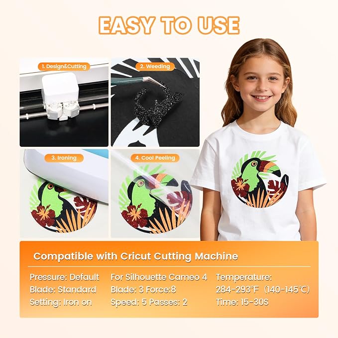 Orange Glitter HTV Heat Transfer Vinyl, Glitter Iron on Vinyl 10" x 8ft | Neon