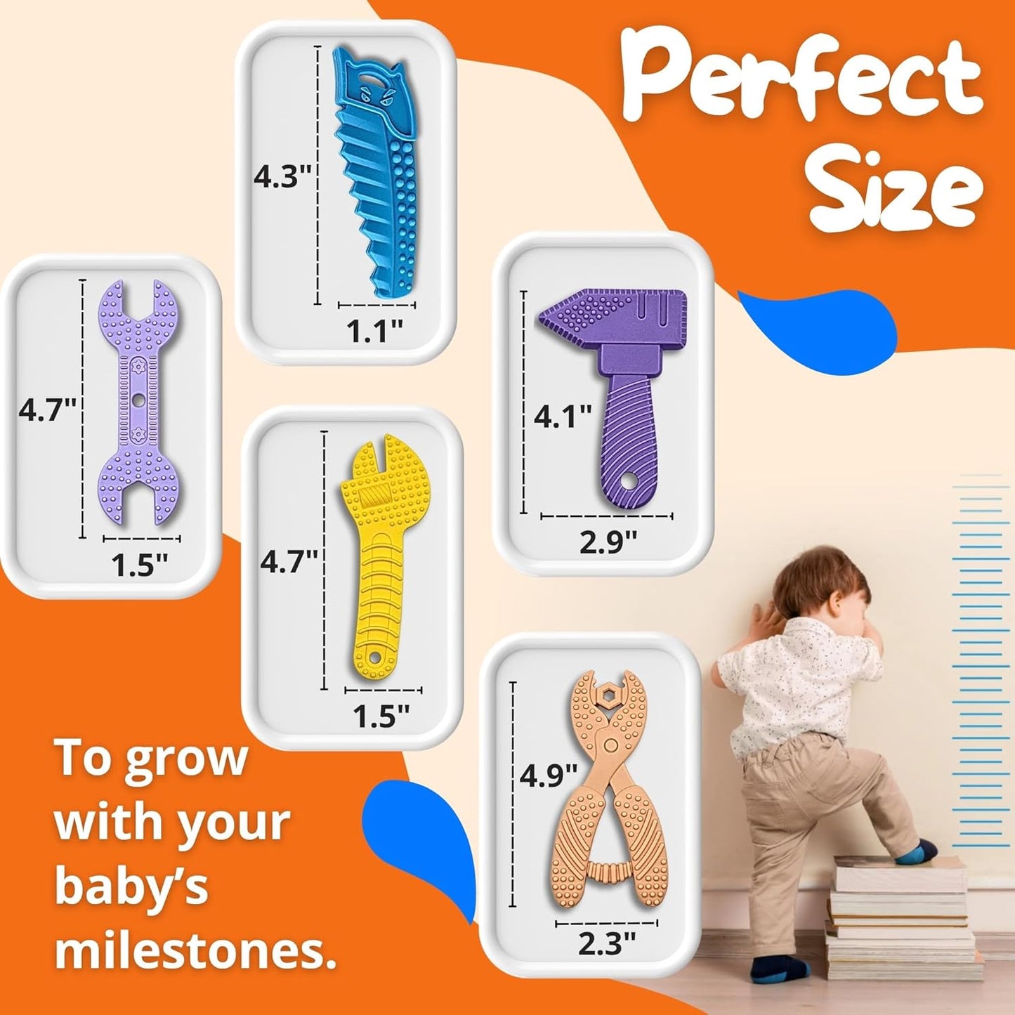 Infant Teething Tools Set: Includes 2 Clips! Soft BPA Free Teething Toys, 5 Piece Construction Set, Baby Boy Essentials Einstein, Gift for Infant Toddler Boy Girl
